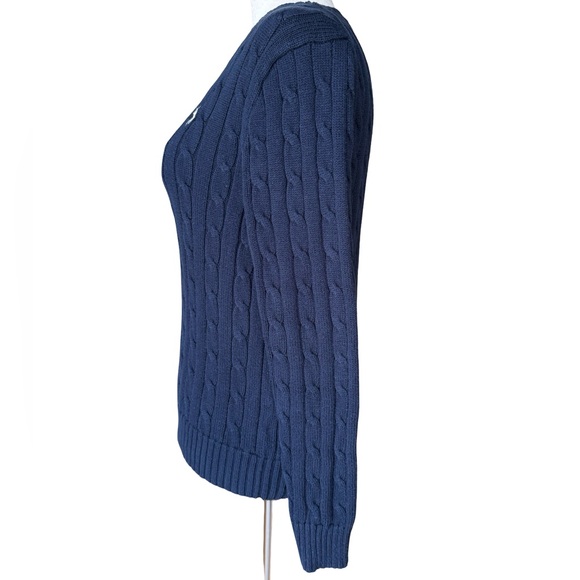 Ralph Lauren Women's Navy Cotton Cable Knit Sweater Size Medium - Picture 2 of 13